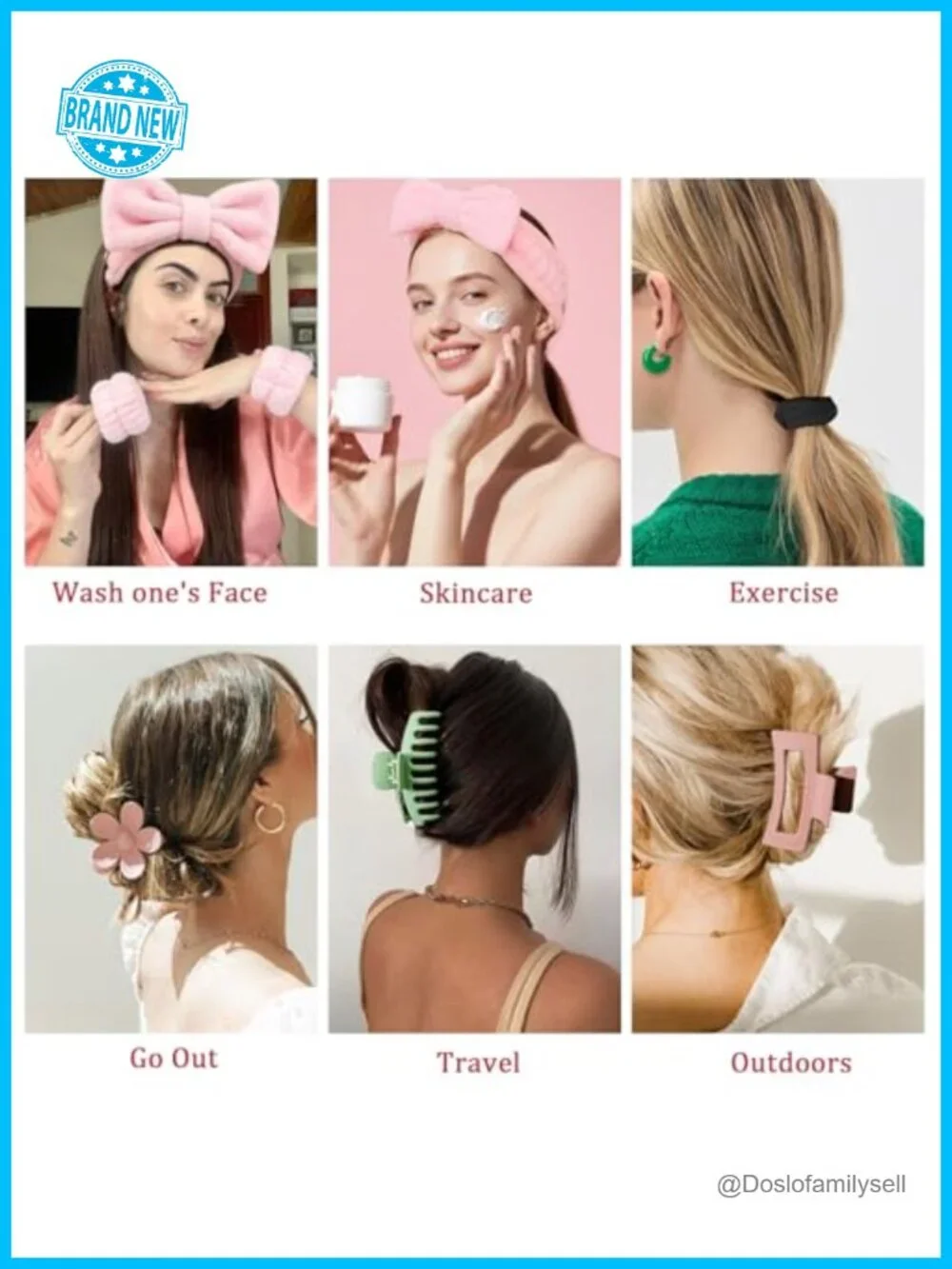 16-Piece Skincare Headband Set with Wristbands, Claw Clips & Hair Ties